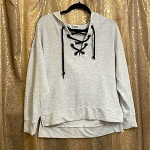 PINK Victoria’s Secret gray/black lace up tunic hoodie, size XS